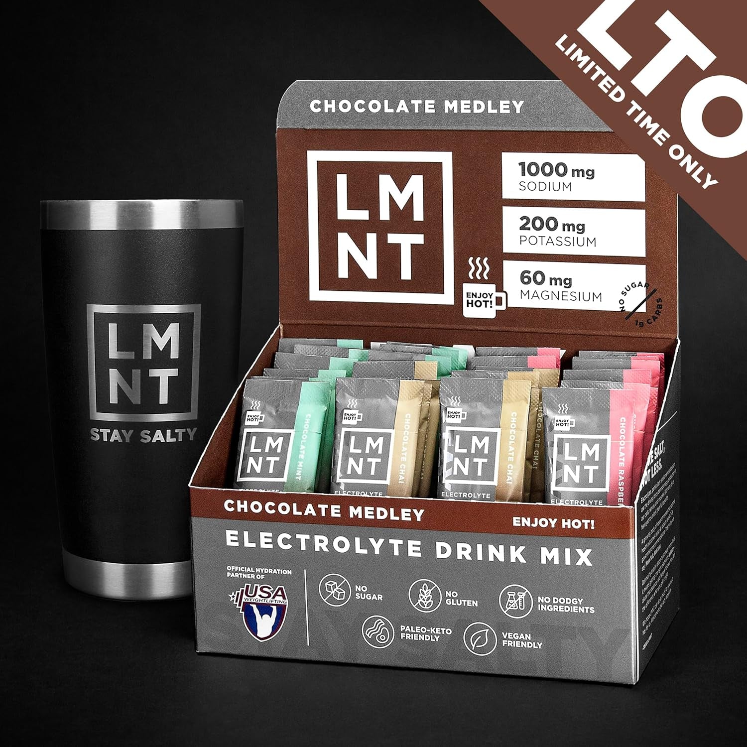 LMNT Hot Chocolate & Coffee Mixer - Medley (Mint,Chai,And Raspberry) Salt Electrolytes | Hydration Powder Packets No Sugar or Artificial Ingredients Keto Paleo Friendly 30 Sticks