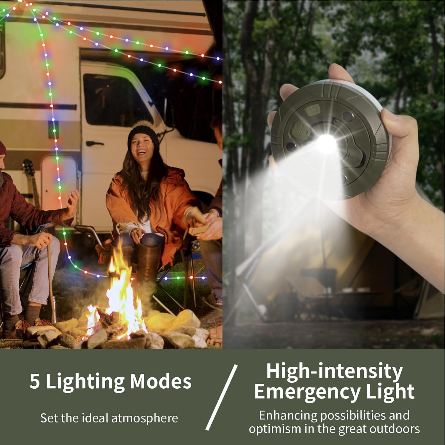 HAMLITE Camping Light String, 3 in 1 Camping Light Rechargeable(29.5Ft), RGB Portable Outdoor String Lights, Durable Tent Fairy Lights, Multi-Modes & Brightness, USB RV Awning Lights for Camper, Yard