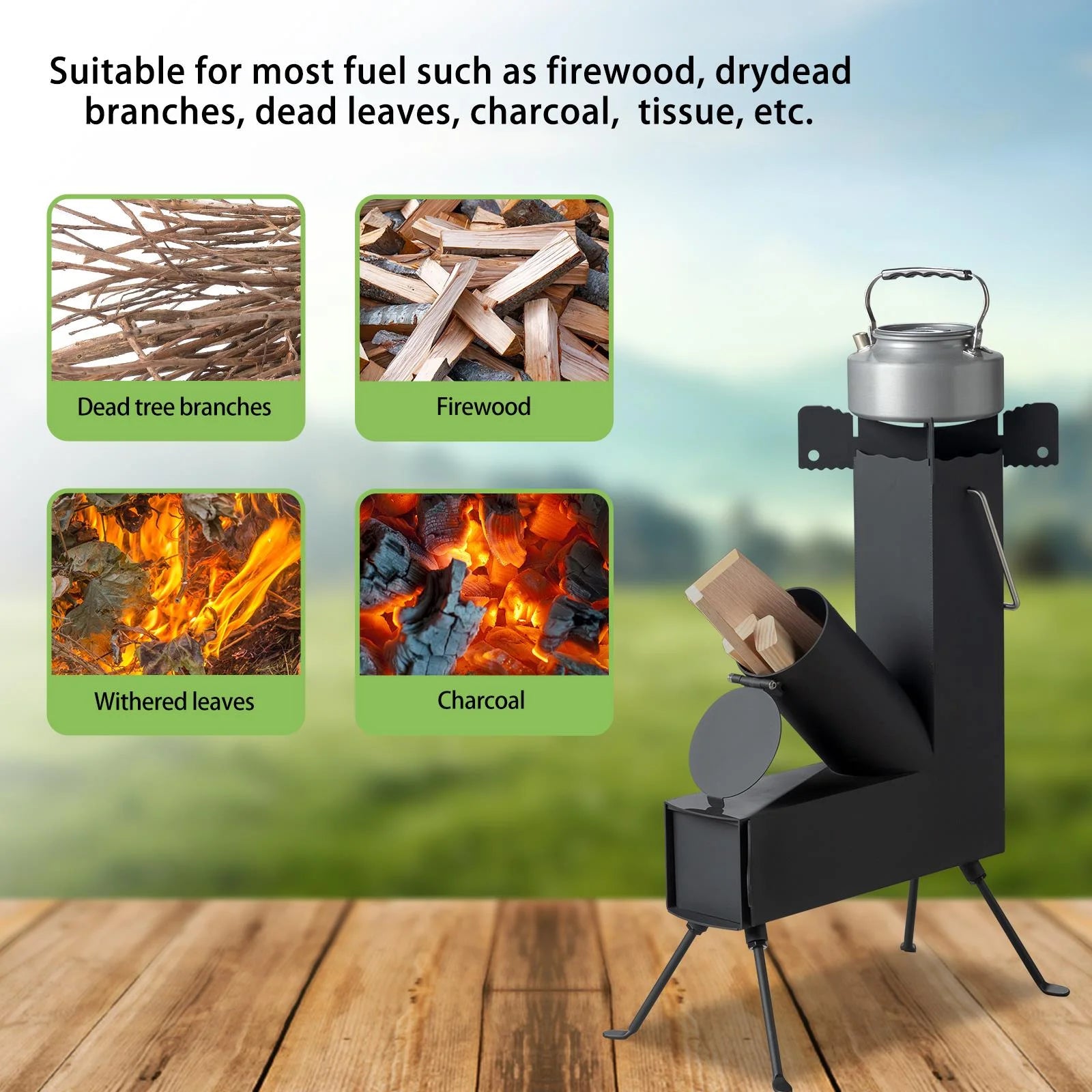 Rocket Stove Portable Wood Burning Camping Stove for Outdoor Cooking, Picnic, Bbq,Pocket Rocket Stove