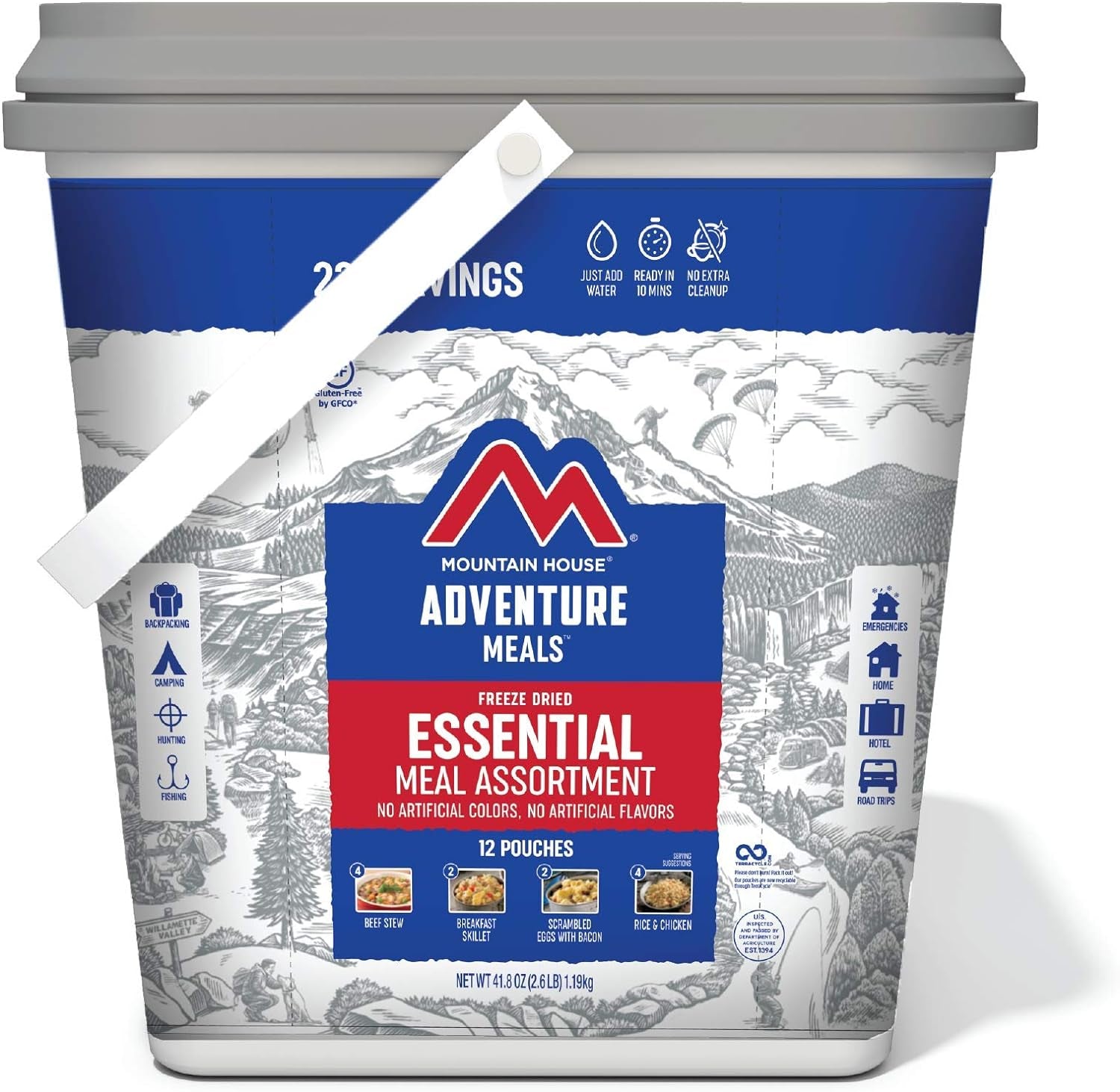 Essential Bucket | Freeze Dried Backpacking & Camping Food | 22 Servings | Gluten-Free