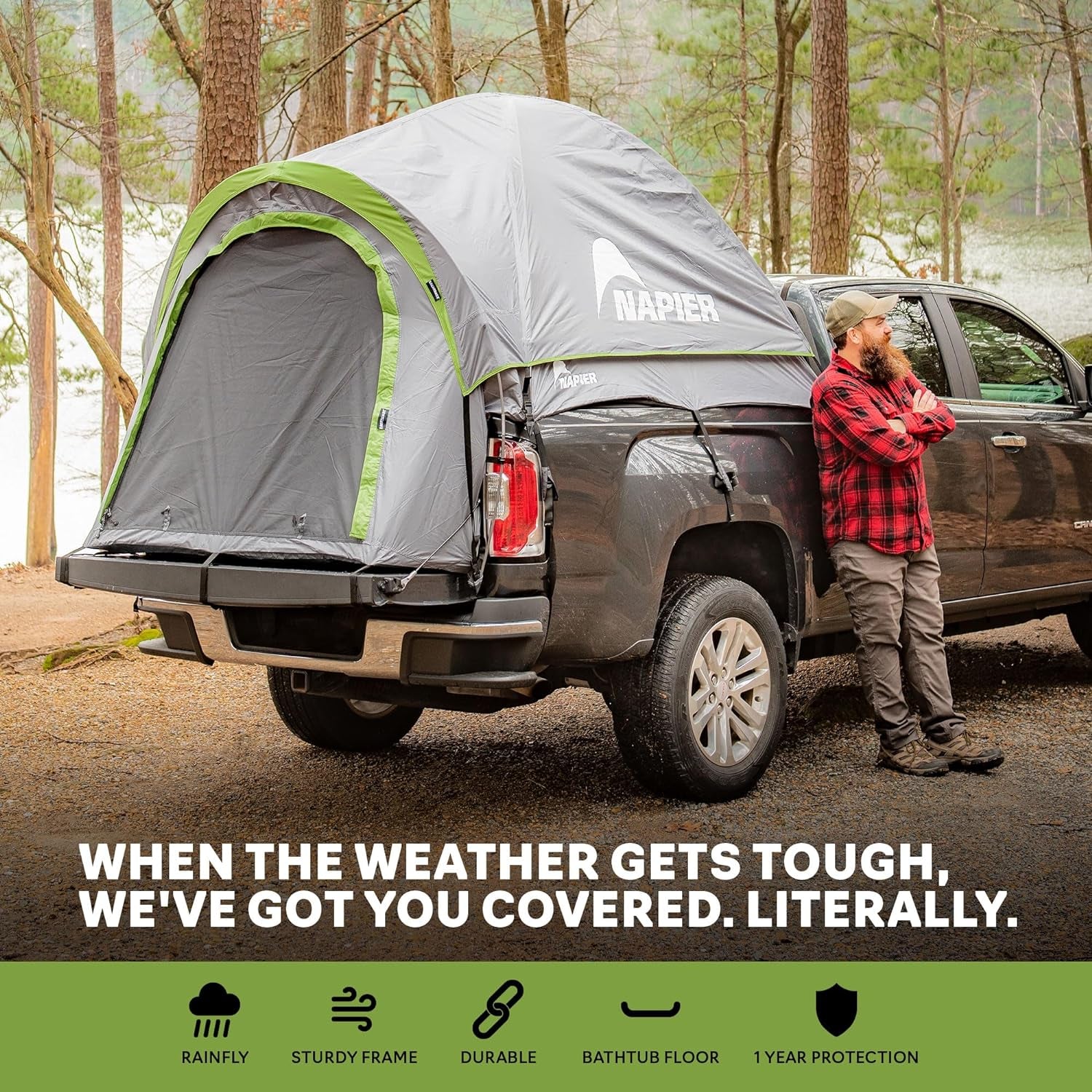 Napier Backroadz Truck Bed with Waterproof Material Coating, Comfortable and Spacious 2 Person Camping Tent, Compact and Full Size Regular Bed Long Bed, Waterproof Bed Tent, Durable and Sturdy Tent