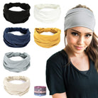 6 Pack Wide Headbands for Women Non Slip Soft Elastic Hair Bands Yoga Running Sports Workout Gym Head Wraps, Knotted Cotton Cloth African Turbans Bandana (With 6 Pcs Hair Ties)