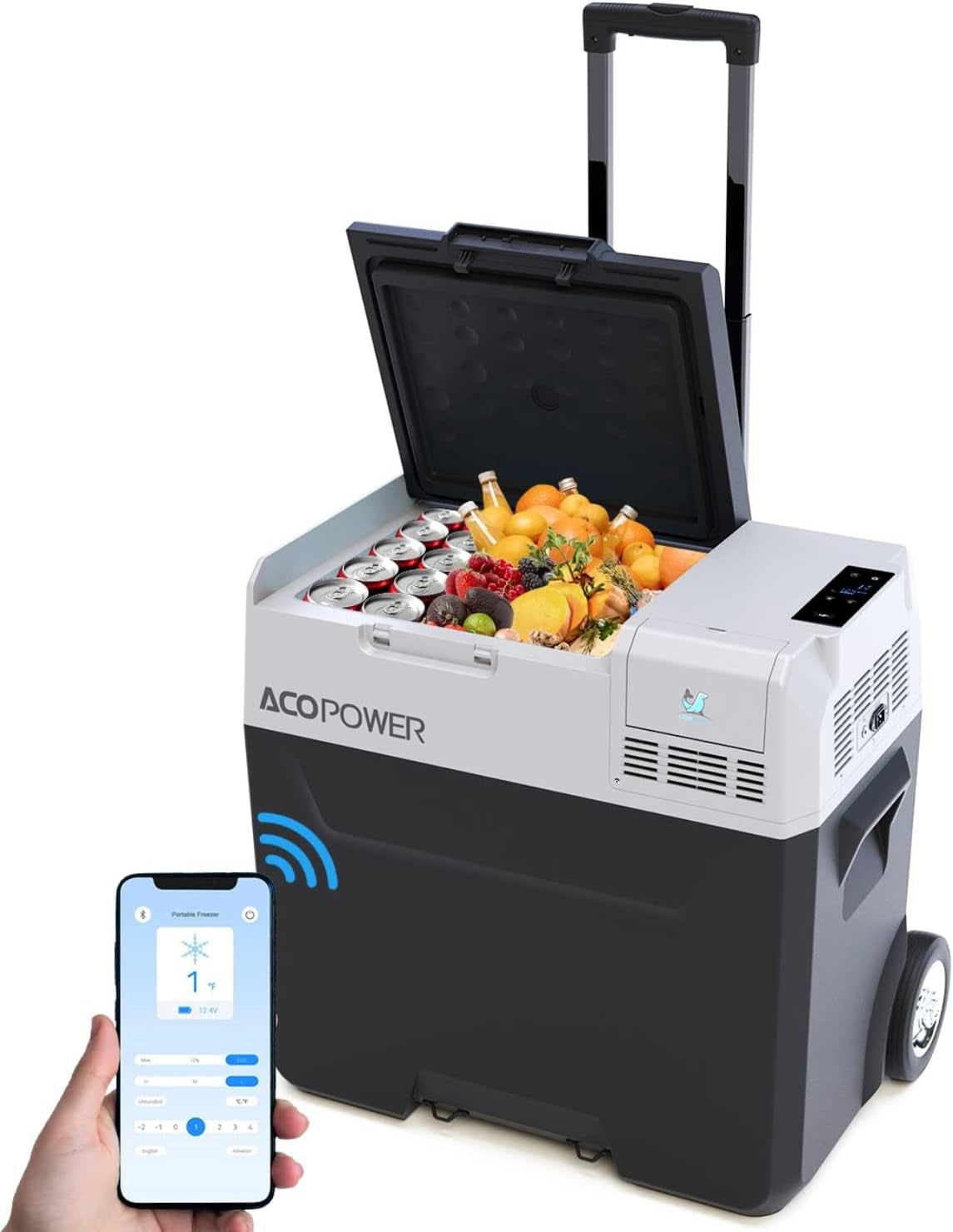 ACOPOWER & Lioncooler 12V Car Refrigerator: 32Qt, Rechargeable, Solar-Powered & Smart App Control