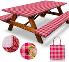 Premium 6FT Waterproof Polyester Picnic Table Cover Set with Bench Covers and Carrying Bag, Elastic and Windproof Design (72x30 Inches, 4 Pieces)