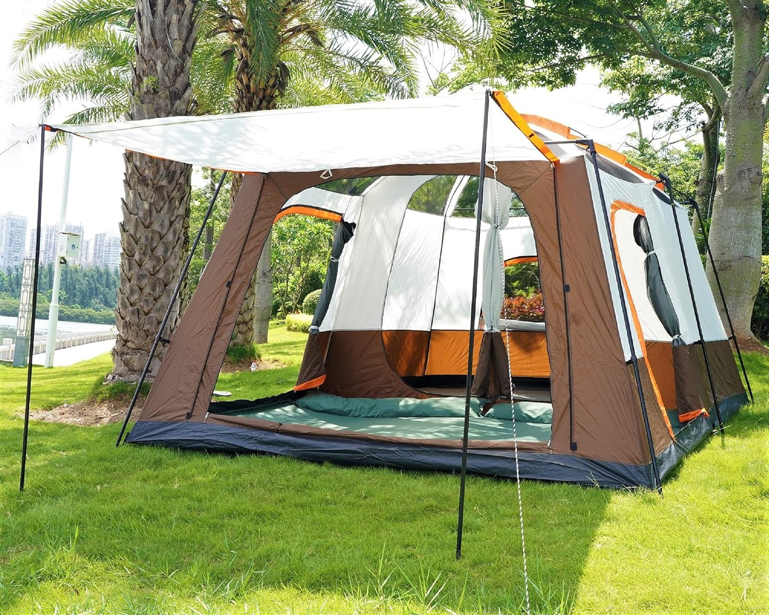 KTT Extra Large Tent 10-12-14 Person(Style-B),Family Cabin Tents,2 Rooms,3 Doors and 3 Windows with Mesh,Straight Wall,Waterproof,Double Layer,Big Tent for Outdoor,Picnic,Camping,Family Gathering