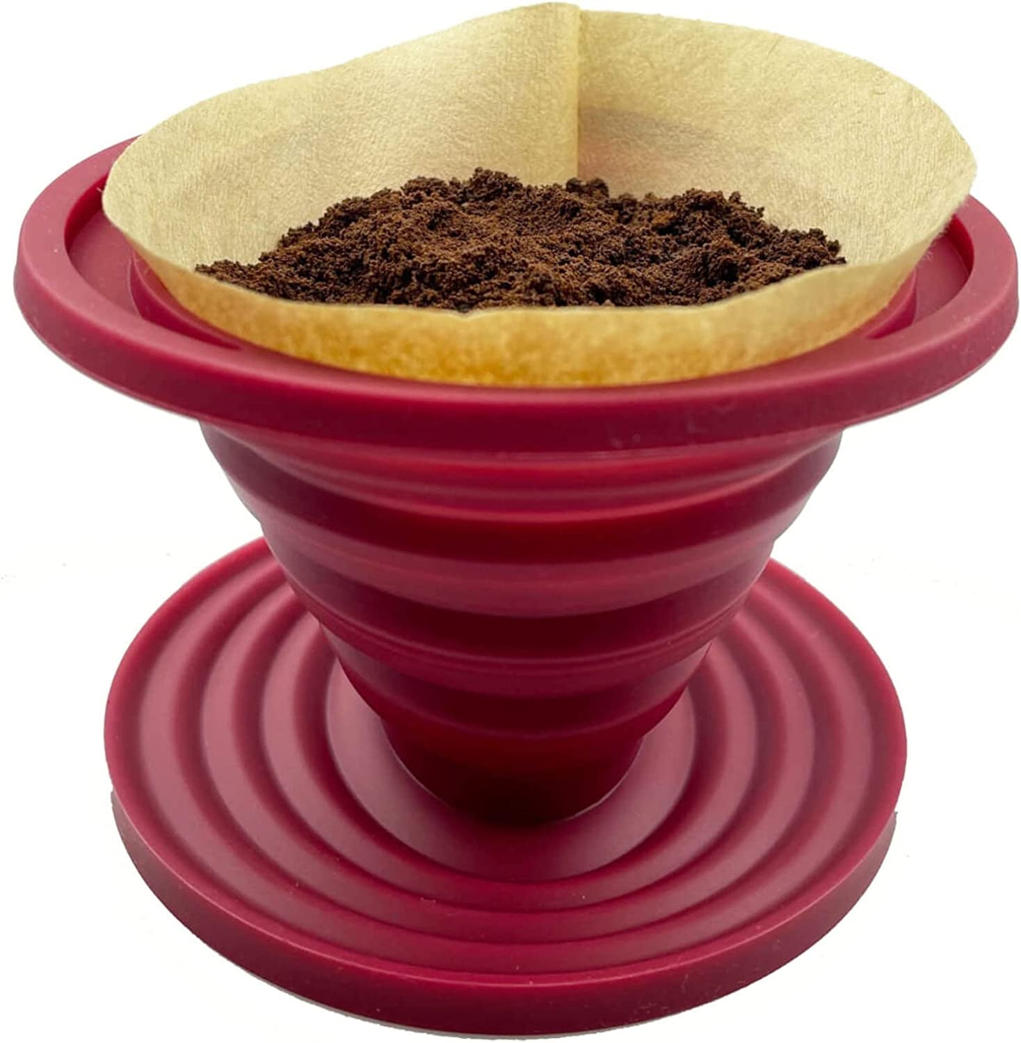 Collapsible Pour over Coffee Dripper for Camp Coffee, Reusable Silicone Coffee Filter Holder for Camping Red