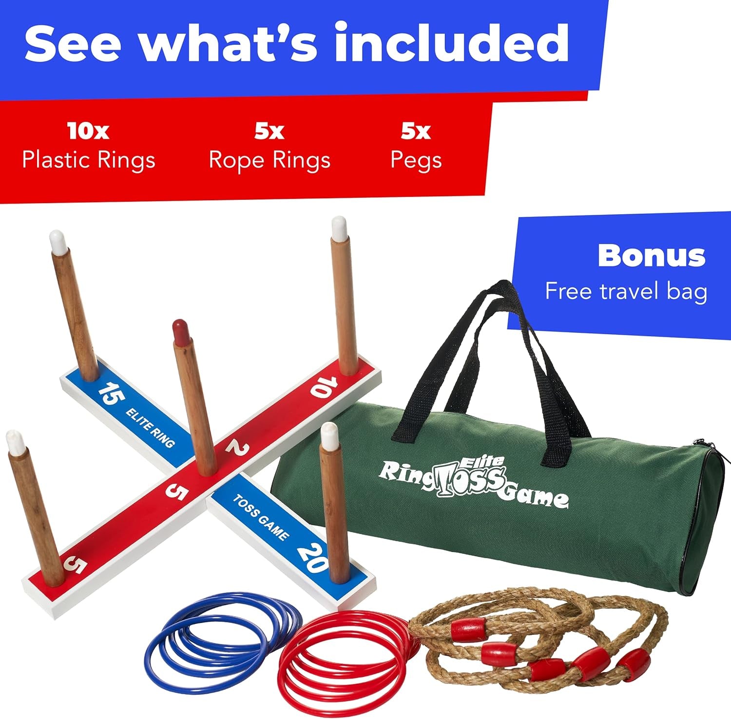 Elite Sportz Ring Toss Game | Indoor/Outdoor Fun for Kids and Adults, Easy Setup with Compact Carry