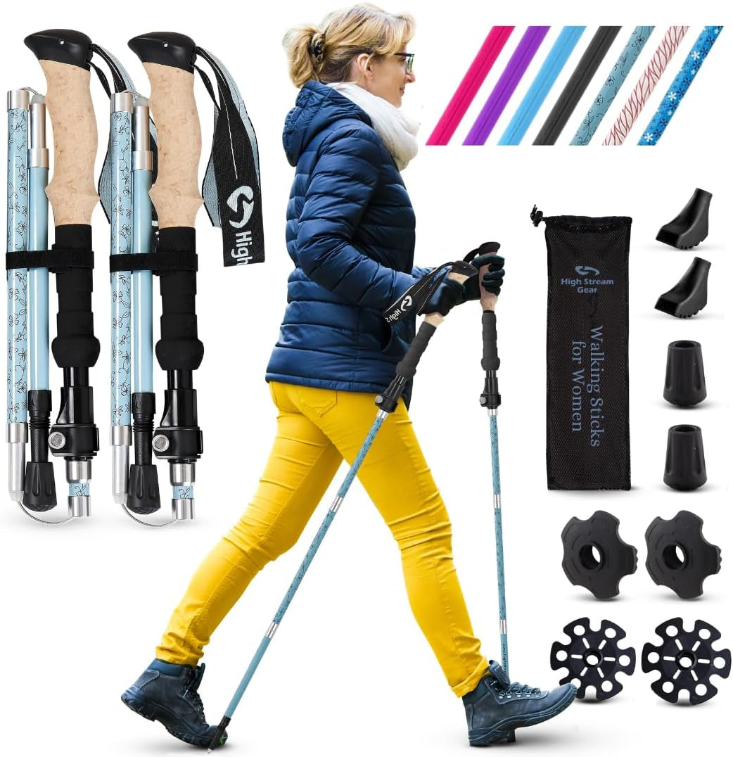 Walking Sticks for Women - 14.5" Foldable Hiking Poles for Backpacking, Exercising and Traveling, Set of 2 Aluminum Nordic Collapsible Trekking Poles