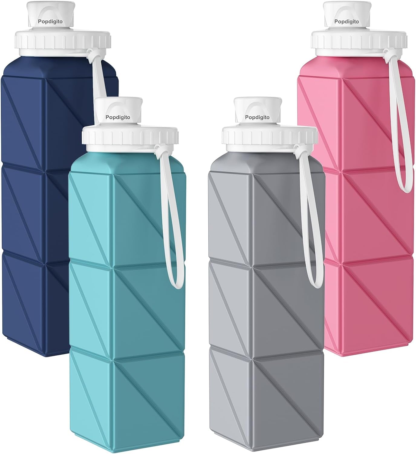 2 Pack Collapsible Water Bottles Leakproof Lid –Food-Grade Bpa-Free Silicone Travel Bottles–Foldable Water Bottle 610Ml for Travel Gym,Hiking,Sports,Camping,Biking School Portable Reusable