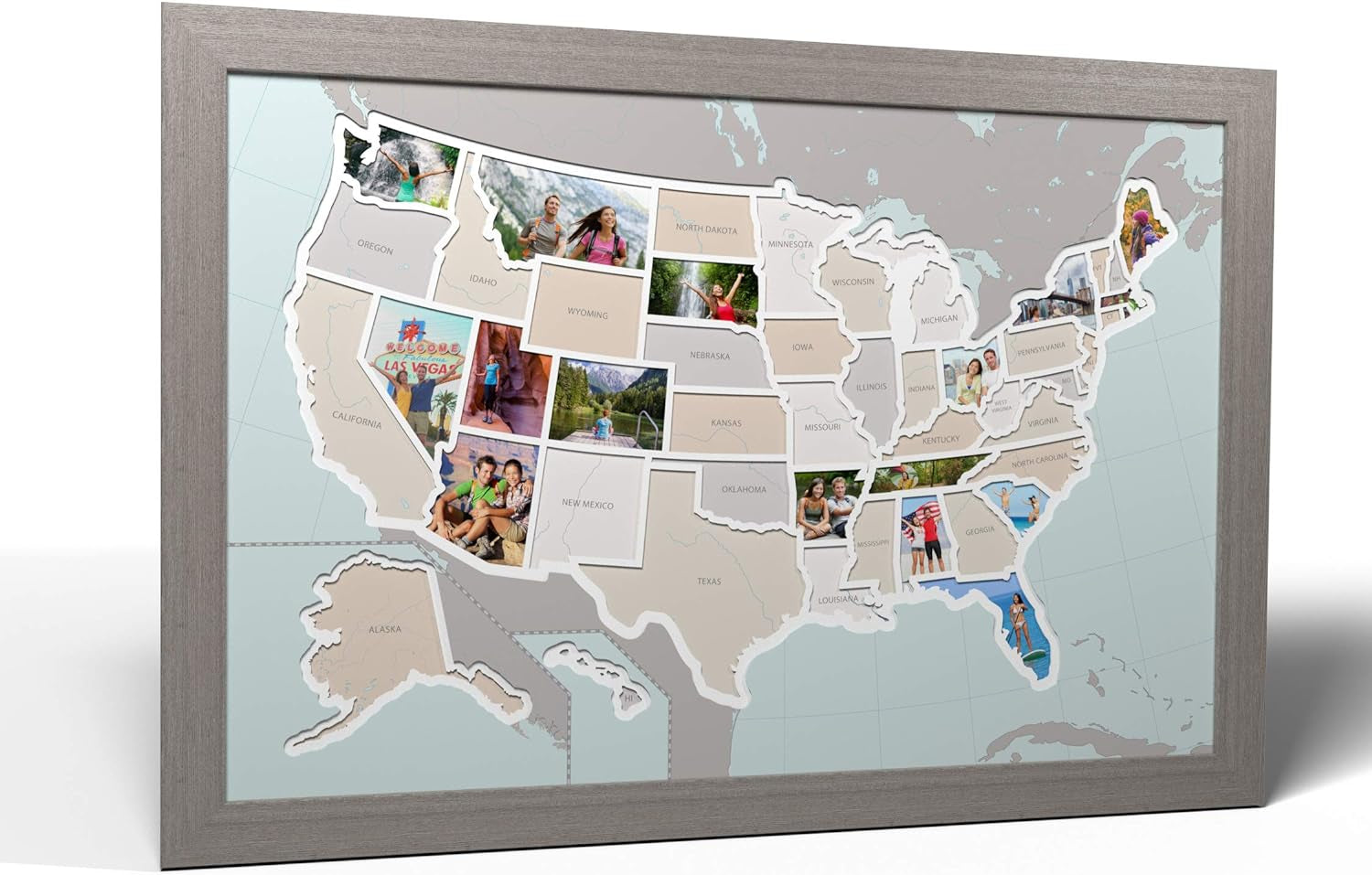 50 States USA Photo Map - Optional Framing Available - Made in America (White, Unframed)