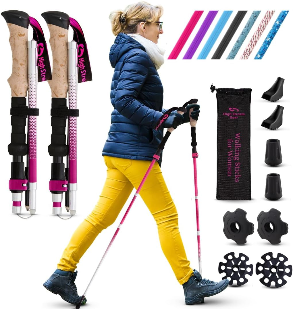 Walking Sticks for Women - 14.5" Foldable Hiking Poles for Backpacking, Exercising and Traveling, Set of 2 Aluminum Nordic Collapsible Trekking Poles