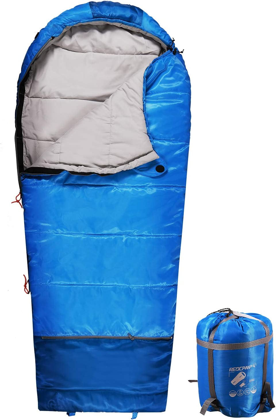 REDCAMP Kids Mummy Sleeping Bag for Camping, 3 Season Cold Weather Sleeping Bag Fit Boys,Girls & Teens, Blue/Rose Red