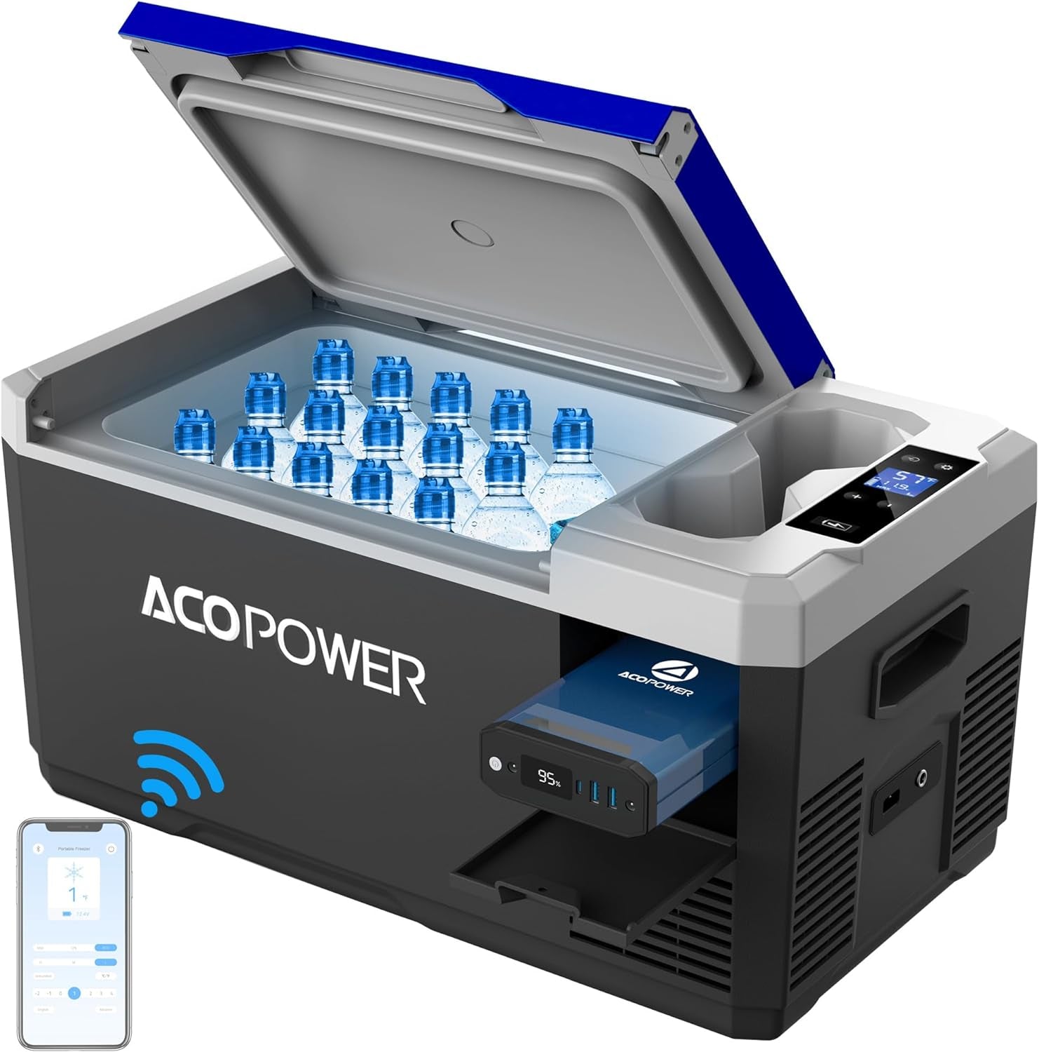 ACOPOWER & Lioncooler 12V Car Refrigerator: 32Qt, Rechargeable, Solar-Powered & Smart App Control