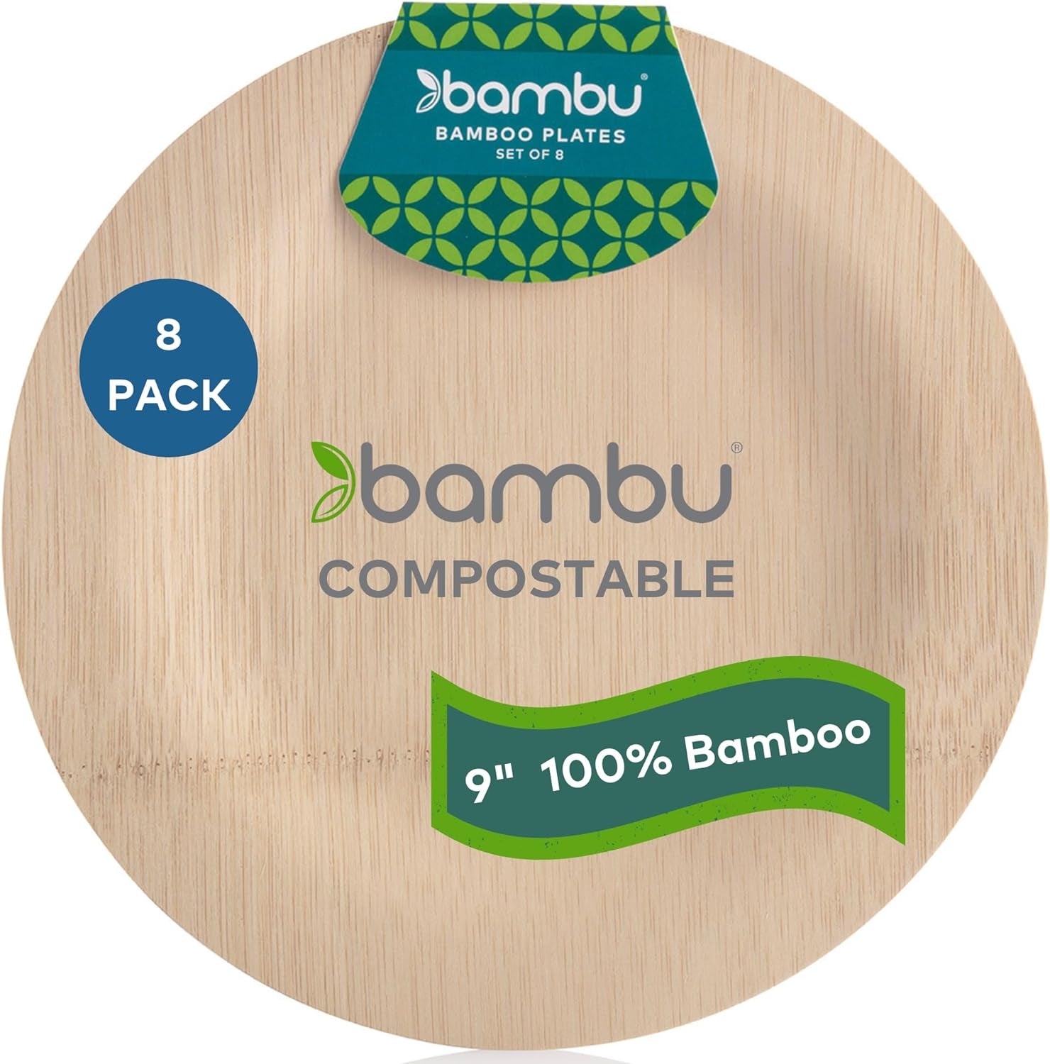 Bambu, Veneerware Disposable Bamboo round Plates, 100% Biodegradable Flat Tableware - 11", Pack of 25