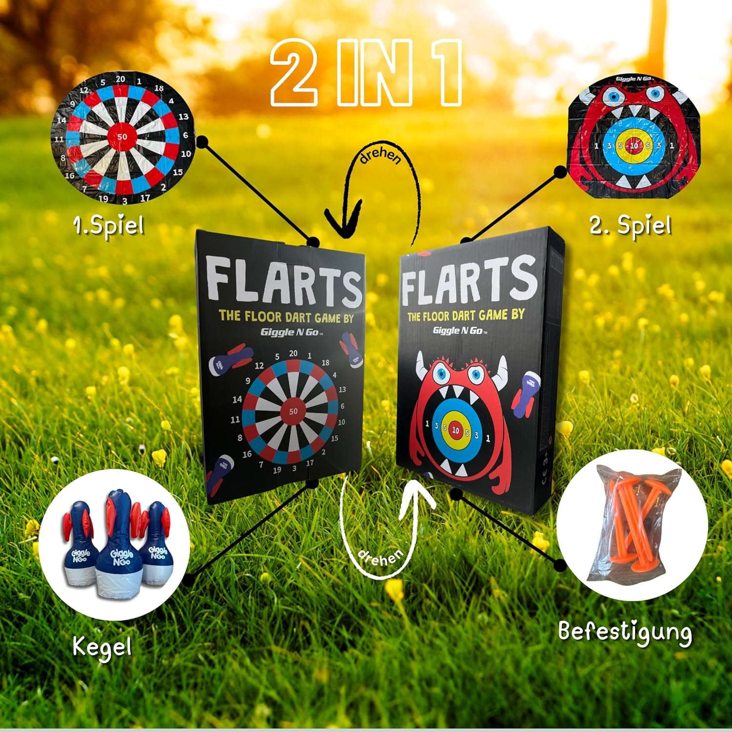 Flarts Lawn Darts Outdoor Games for Family Our Lawn Games for Kids - Quality Backyard Games for Adults and Kids - Our Inflatable Dart Games Are Safe Indoor Outdoor Games for Kids