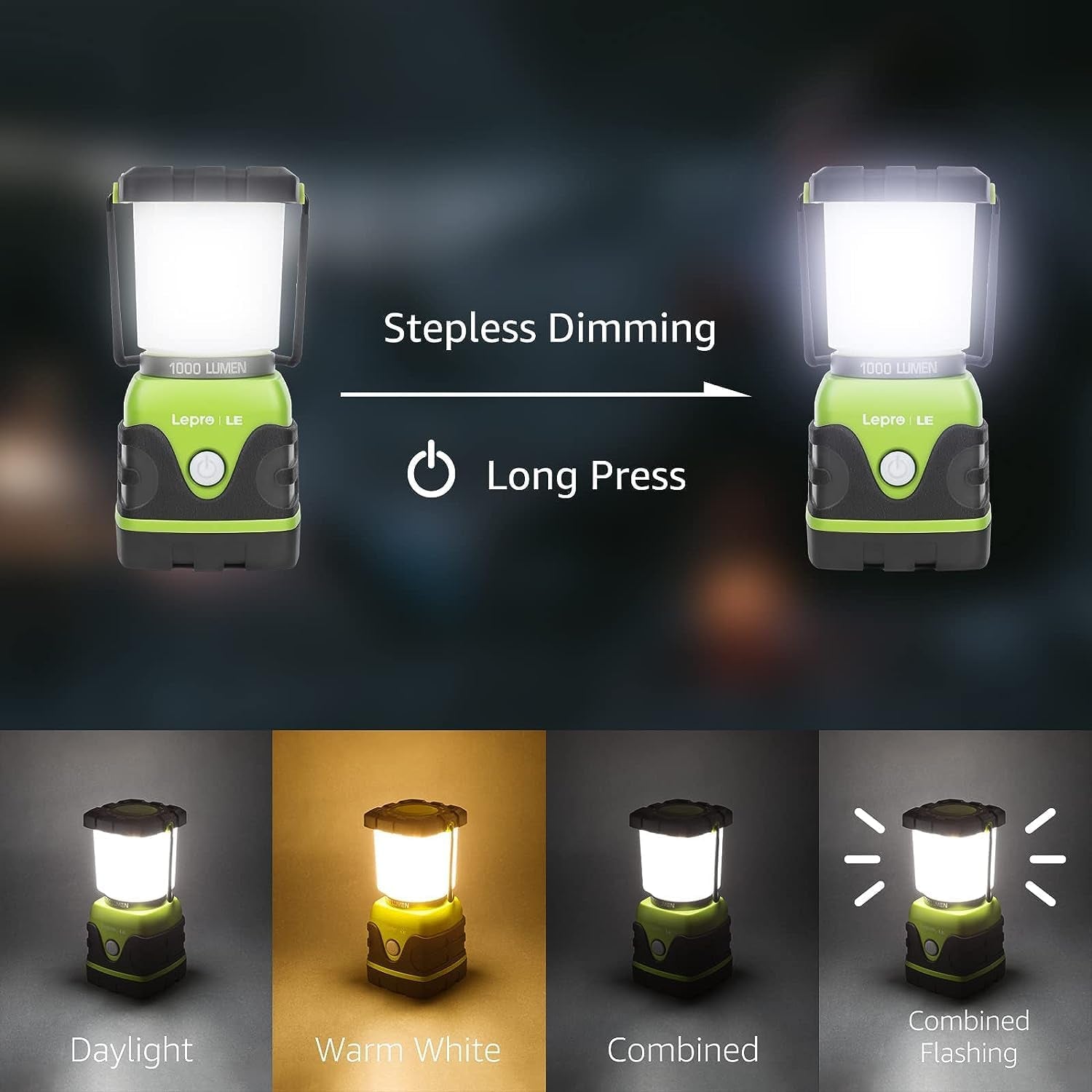 LE Dimmable Camping Lantern: 1000 Lumen, 4 Modes, Water-Resistant & Long Battery Life