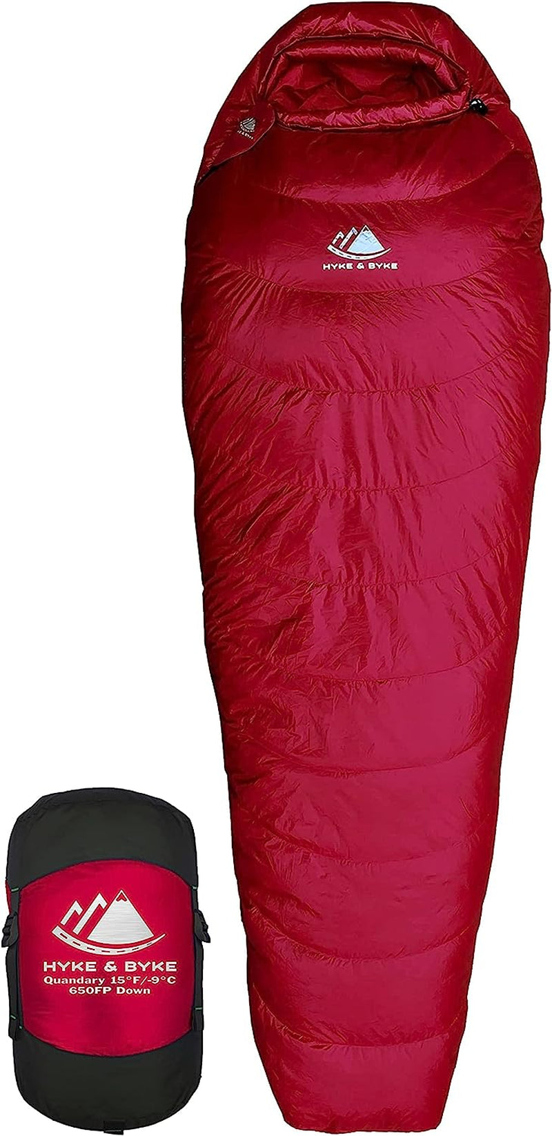 Hyke & Byke Quandary 15°F Cold Weather Mummy Hiking & Backpacking Sleeping Bag - Duck down 650 FP 3 Season Sleeping Bags for Adults - Ultralight with Compression Stuff Sack