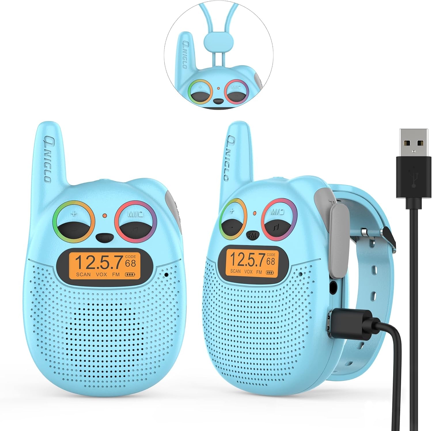 Qniglo Walkie Talkies for Kids Rechargeable, 3-14 Year Old Girls,Boys Gifts,Kids Walky Talky with FM for Outdoor Camping Games,Christmas Birthday Gift for 5 - 10 Year Old Teens Toddlers