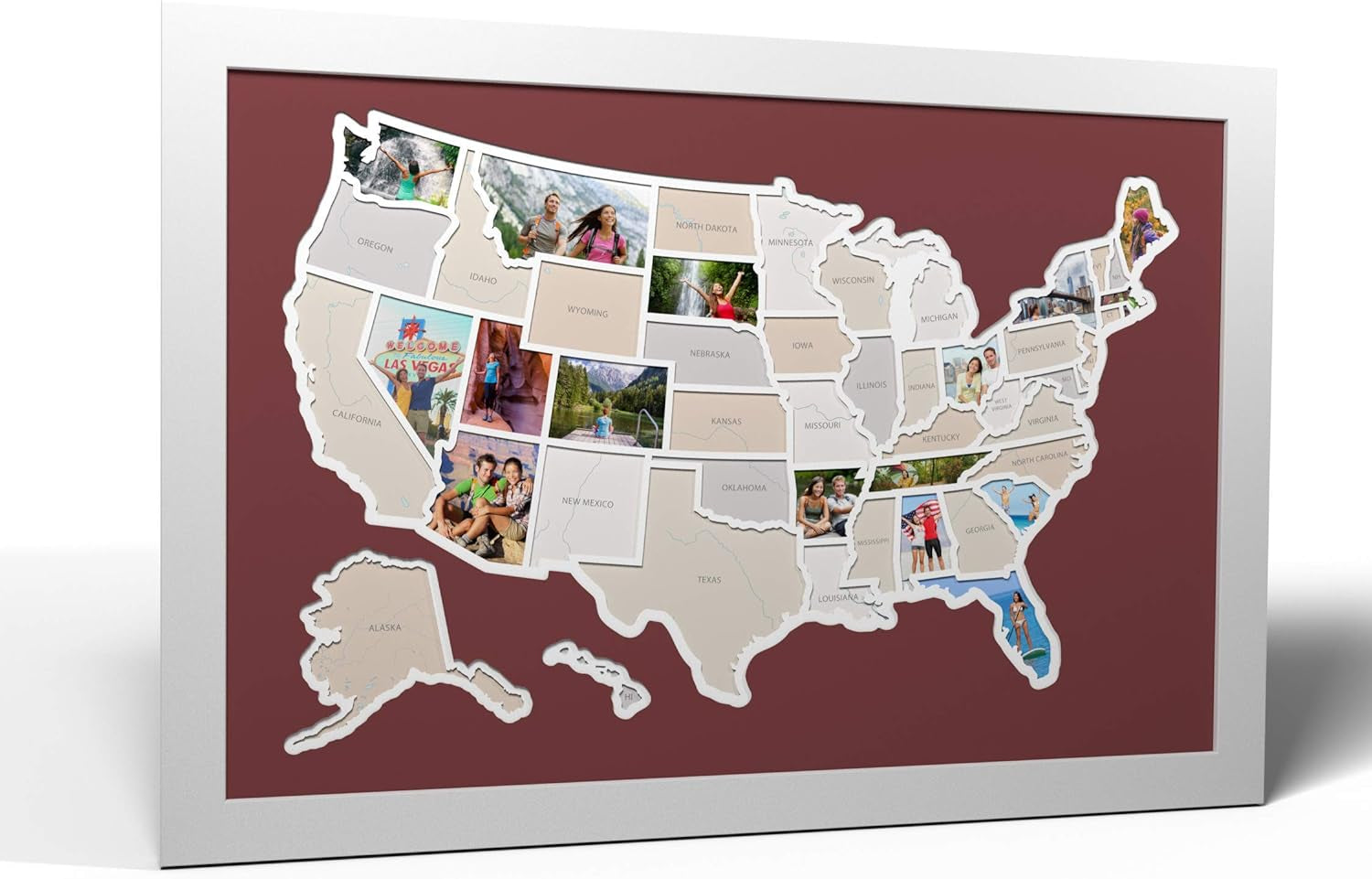 50 States USA Photo Map - Optional Framing Available - Made in America (White, Unframed)