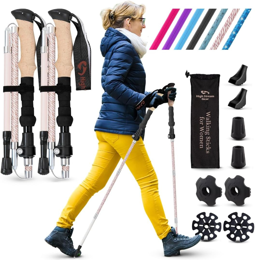 Walking Sticks for Women - 14.5" Foldable Hiking Poles for Backpacking, Exercising and Traveling, Set of 2 Aluminum Nordic Collapsible Trekking Poles