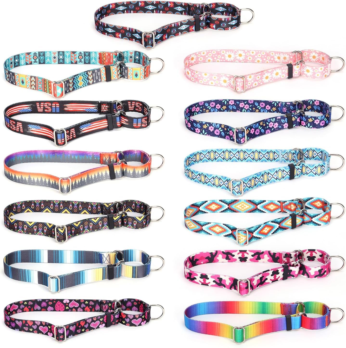 Martingale Collar for Dogs | No-Slip Escape Proof, Adjustable Nylon Training Collar, Pink Daisy Pattern