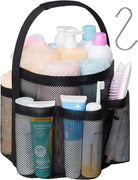 Mesh Shower Caddy Portable, Upgrade Deeper 7 Pockets Basket Bag Tote for College Dorm Room Toiletry Bathroom Essentials Gym Camp Quick Dry 2 Handles with S Hook, Black