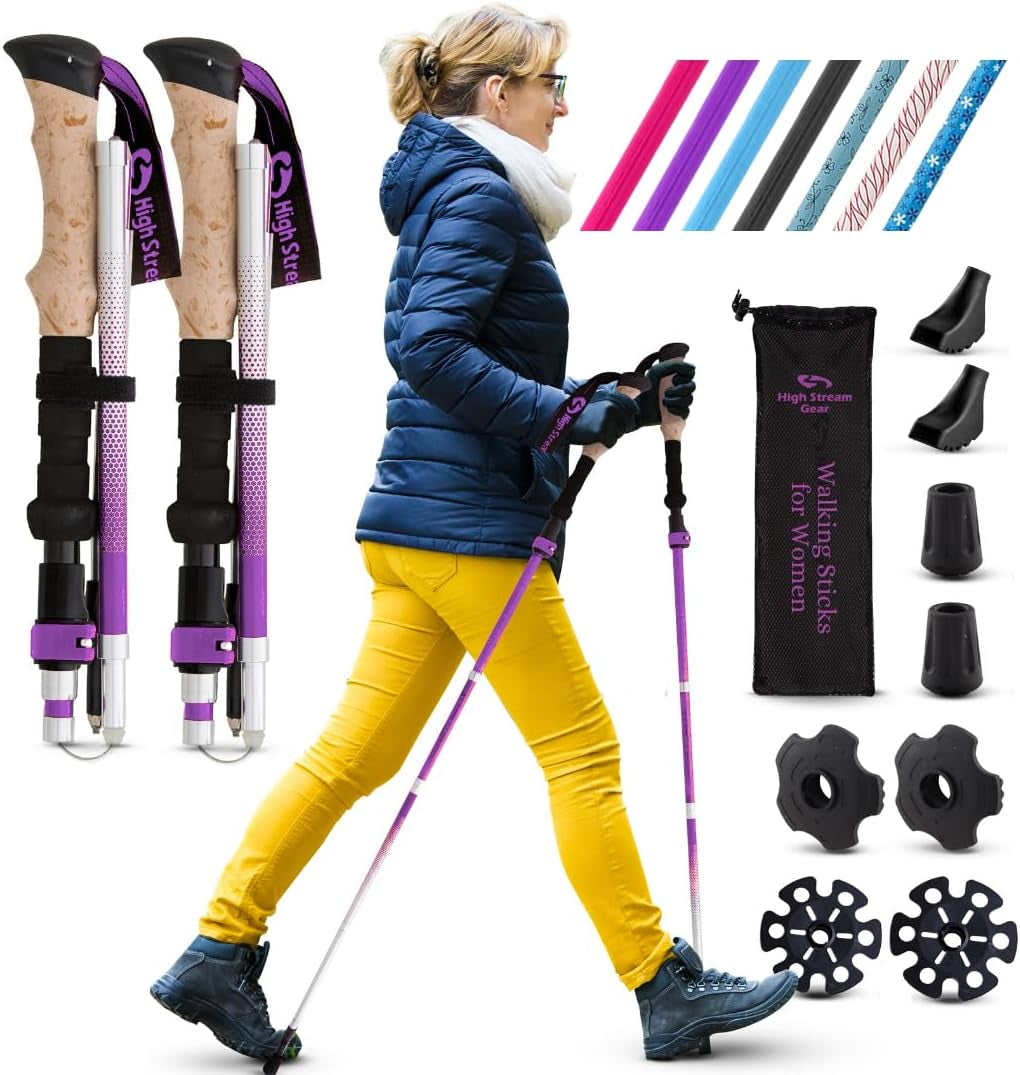 Walking Sticks for Women - 14.5" Foldable Hiking Poles for Backpacking, Exercising and Traveling, Set of 2 Aluminum Nordic Collapsible Trekking Poles