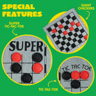 3-in-1 Vintage Giant Checkers & Tic Tac Toe Game Set - Reversible Mat with 24 Chips, Perfect for Family Fun, Indoor & Outdoor Activities