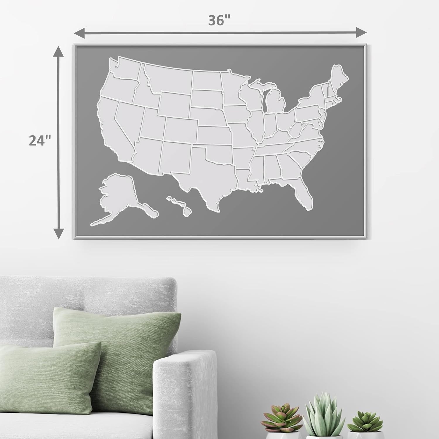 USA Photo Map - 50 States Travel Map (24x36 in) - Flexible Vinyl, Rewritable, Includes Secure Photo Maker - Unframed - Gray Finish