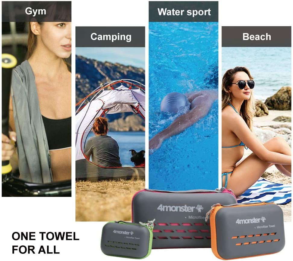 4Monster Camping Towels Super Absorbent, Fast Drying Microfiber Travel Towel, Quick Dry Ultra Soft Compact Gym Towel for Swimming Beach Hiking Yoga Travel Sports Backpack (20.00" X 12.00", Rose)