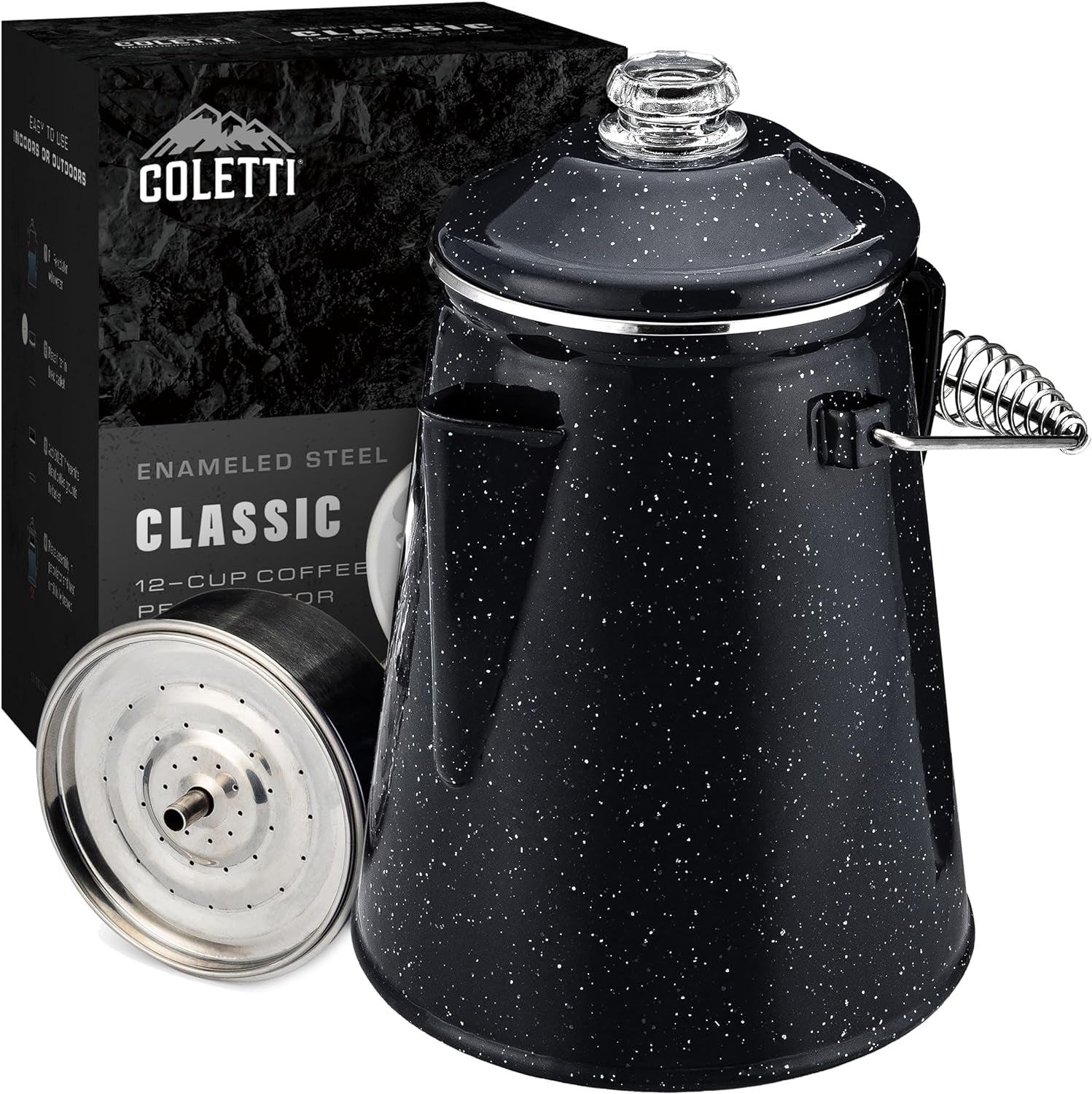 COLETTI Classic Percolator Coffee Pot — Camping Coffee Percolator, Campfire Coffee Pot – Camping Percolator for Groups — Brew for the Whole Campsite (Blue, 12 Cup)