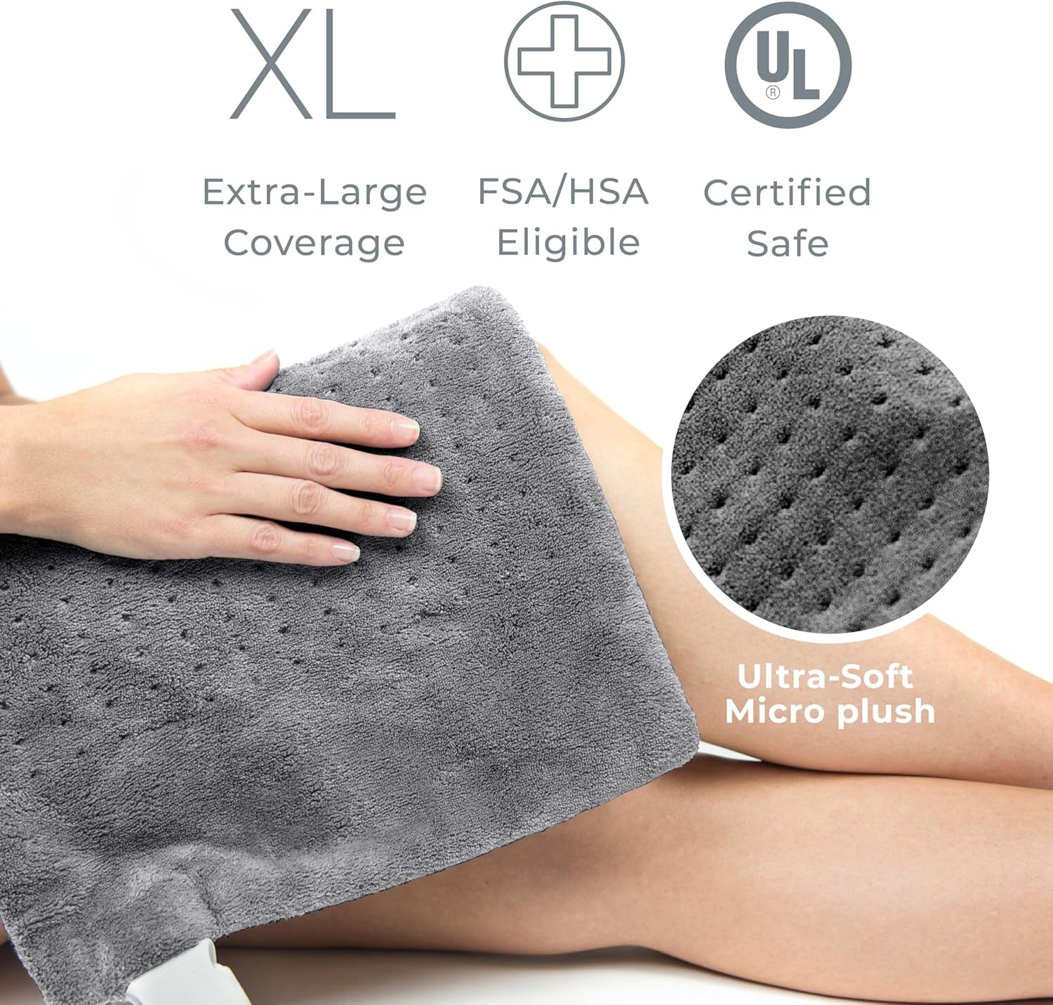 PureRelief XL Heating Pad – 12” x 24” Electric Pad for Back Pain & Cramps, 6 Heat Levels, Auto-Off