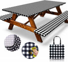 6Ft Polyester Picnic Table Cover with Bench Covers and Carrying Bag, Elastic All Around,Windproof and Waterproof Picnic Table Covers with Elastic for Camping RV Gear 72X30 Inches 4Pcs