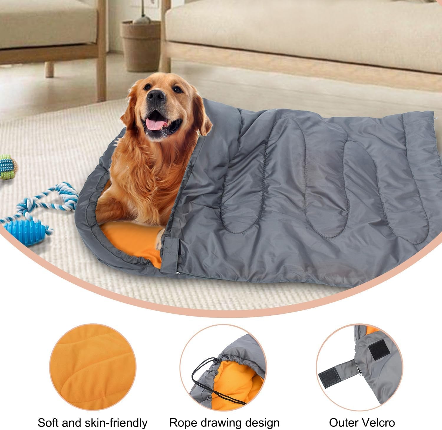 Dog Sleeping Bag, Waterproof Warm Cat Sleeping Bag, Camping Essentials Pet Bed with Storage Bag for Indoor Outdoor Travel Hiking Backpacking (Grey, L)