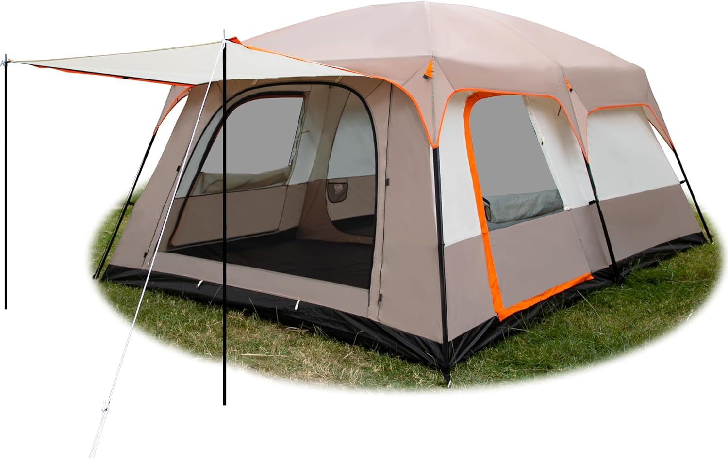 KTT Extra Large Tent 10-12-14 Person(Style-B),Family Cabin Tents,2 Rooms,3 Doors and 3 Windows with Mesh,Straight Wall,Waterproof,Double Layer,Big Tent for Outdoor,Picnic,Camping,Family Gathering