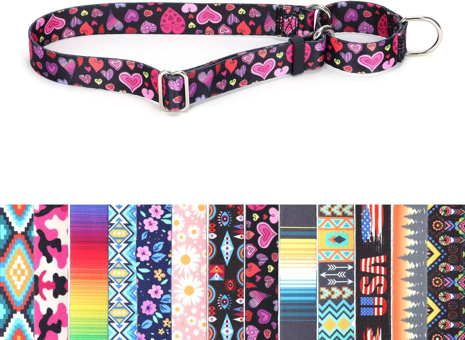 Martingale Collar for Dogs | No-Slip Escape Proof, Adjustable Nylon Training Collar, Pink Daisy Pattern