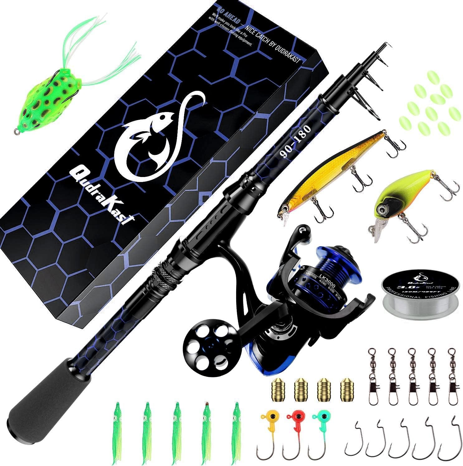 Fishing Rod and Reel Combos, Unique Design with X-Warping Painting, Carbon Fiber Telescopic Fishing Rod, Best Gift for Fishing Beginner and Angler