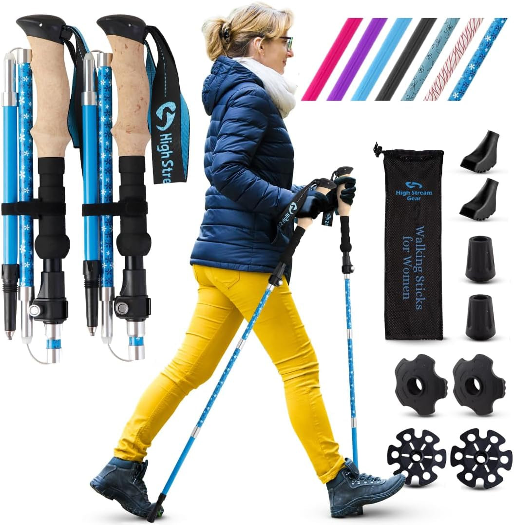 Walking Sticks for Women - 14.5" Foldable Hiking Poles for Backpacking, Exercising and Traveling, Set of 2 Aluminum Nordic Collapsible Trekking Poles