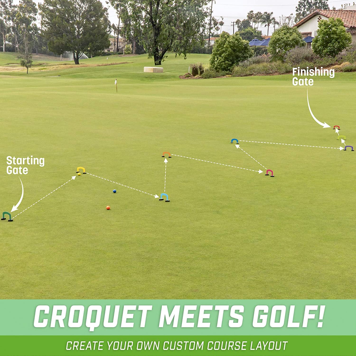 Gosports Putt-Thru Croquet Putting Game - Includes 9 Gates, 4 Golf Balls and Tote Bag - Play at Home, the Office or on the Green!