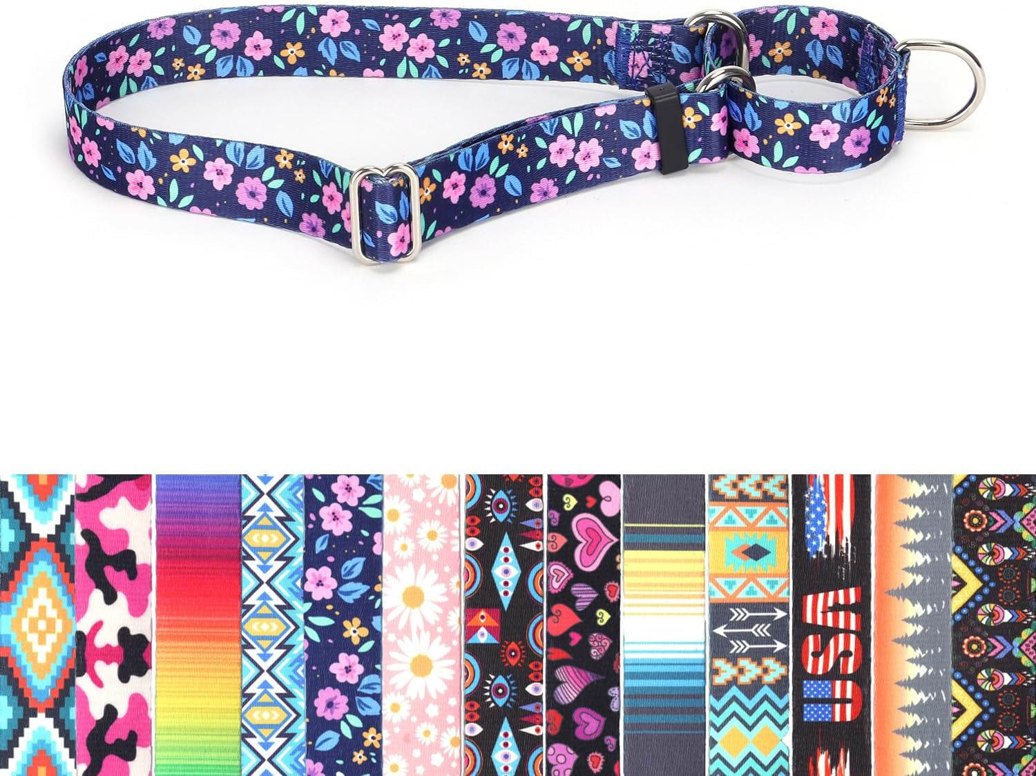 Martingale Collar for Dogs | No-Slip Escape Proof, Adjustable Nylon Training Collar, Pink Daisy Pattern