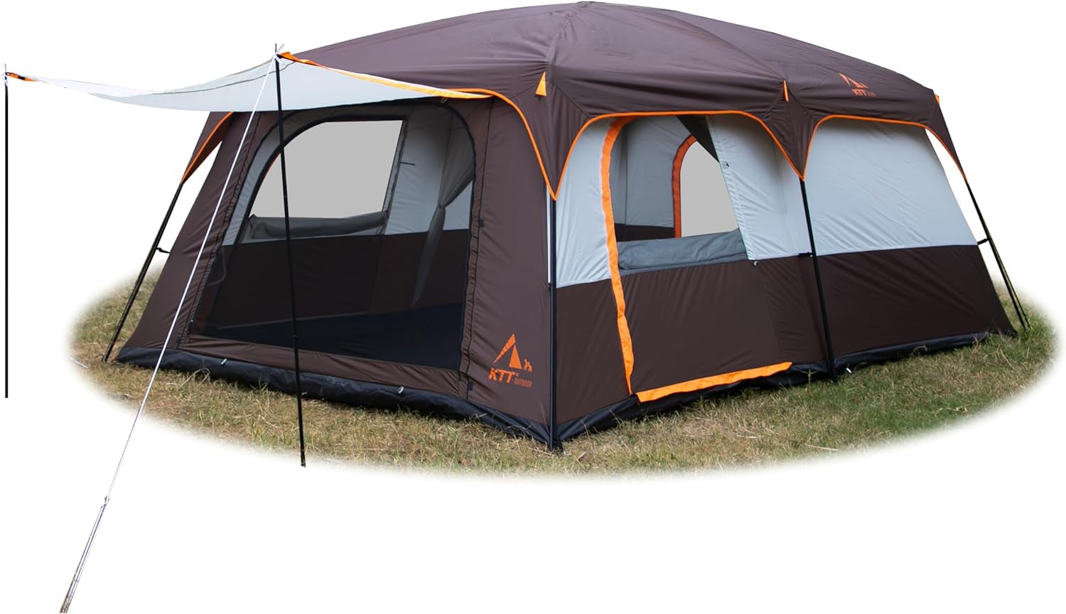 KTT Extra Large Tent 10-12-14 Person(Style-B),Family Cabin Tents,2 Rooms,3 Doors and 3 Windows with Mesh,Straight Wall,Waterproof,Double Layer,Big Tent for Outdoor,Picnic,Camping,Family Gathering