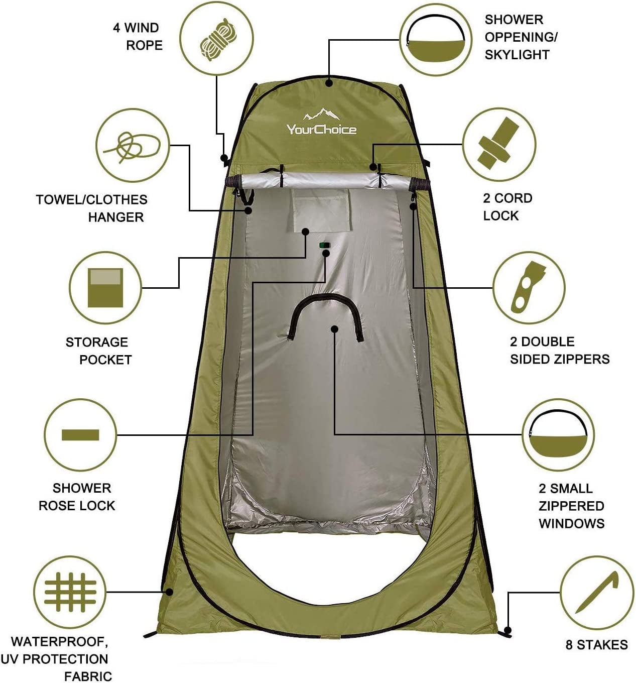 Privacy Tent - Pop up Shower Changing Toilet Tent Portable Camping Privacy Shelters Room 6.2 FT Tall with Carrying Bag for Outdoors Indoors