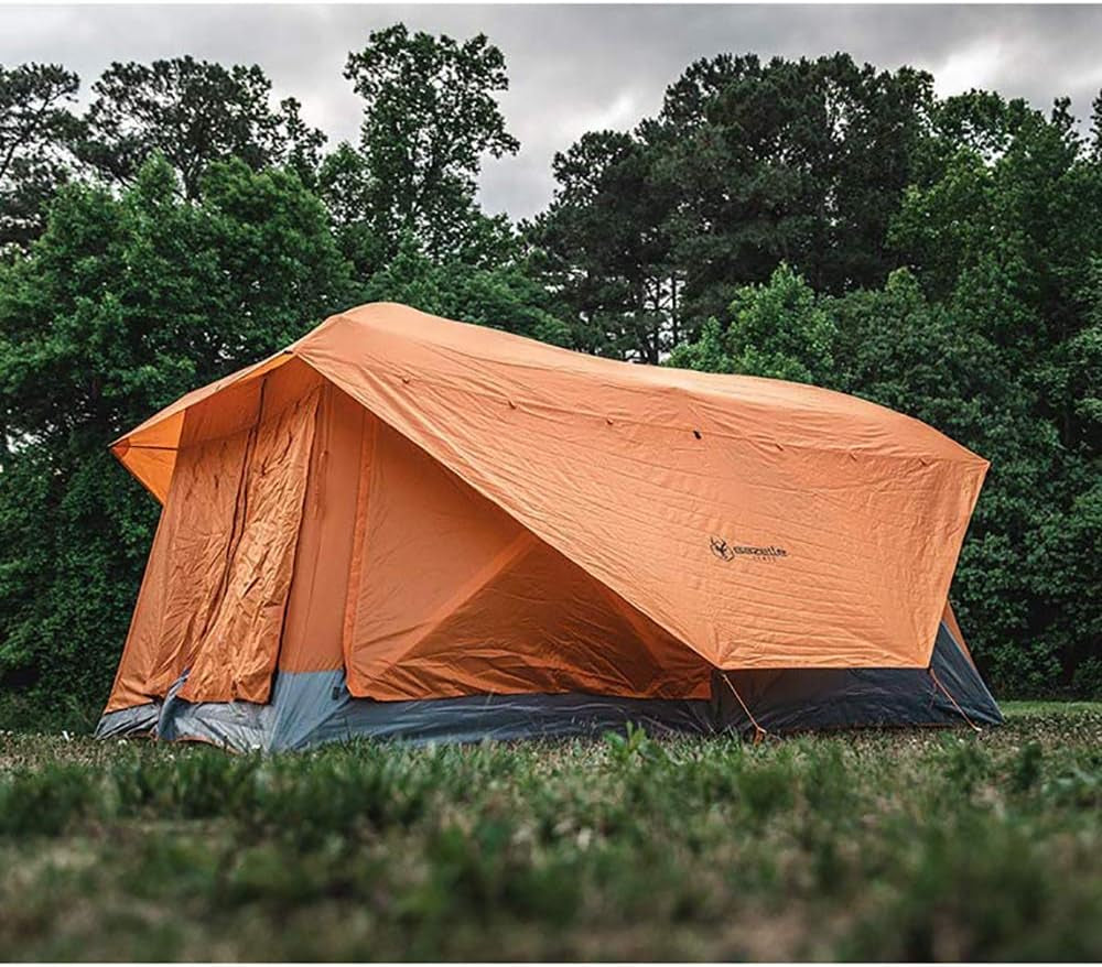 Gazelle T4 plus Extra Large 4 to 8 Person Portable Pop up Outdoor Shelter Camping Hub Tent with Rain Fly & Extended Screened in Sun Room, Orange