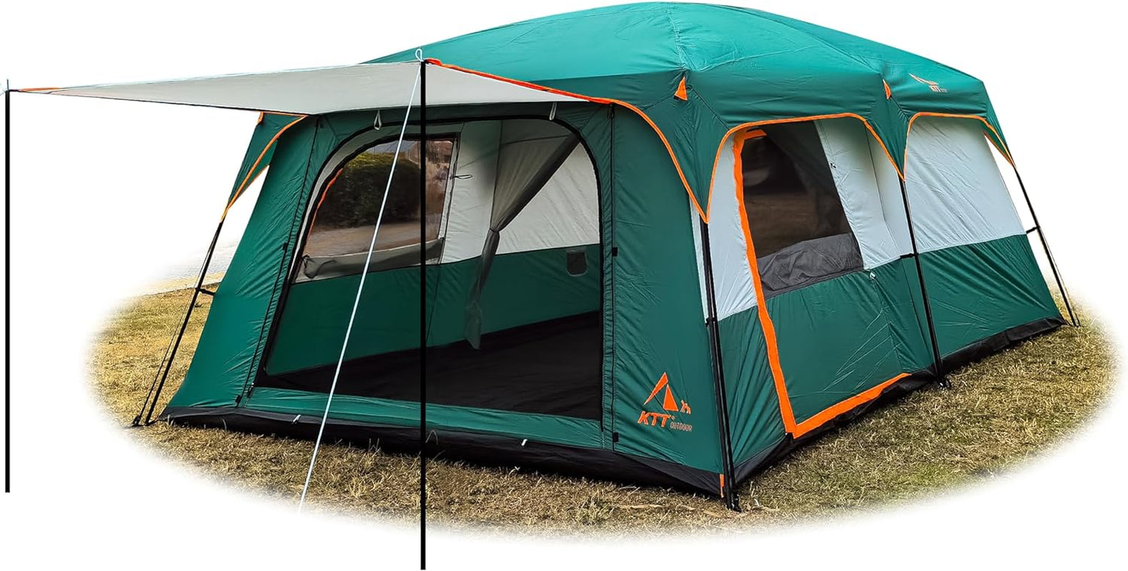 KTT Extra Large Tent 10-12-14 Person(Style-B),Family Cabin Tents,2 Rooms,3 Doors and 3 Windows with Mesh,Straight Wall,Waterproof,Double Layer,Big Tent for Outdoor,Picnic,Camping,Family Gathering