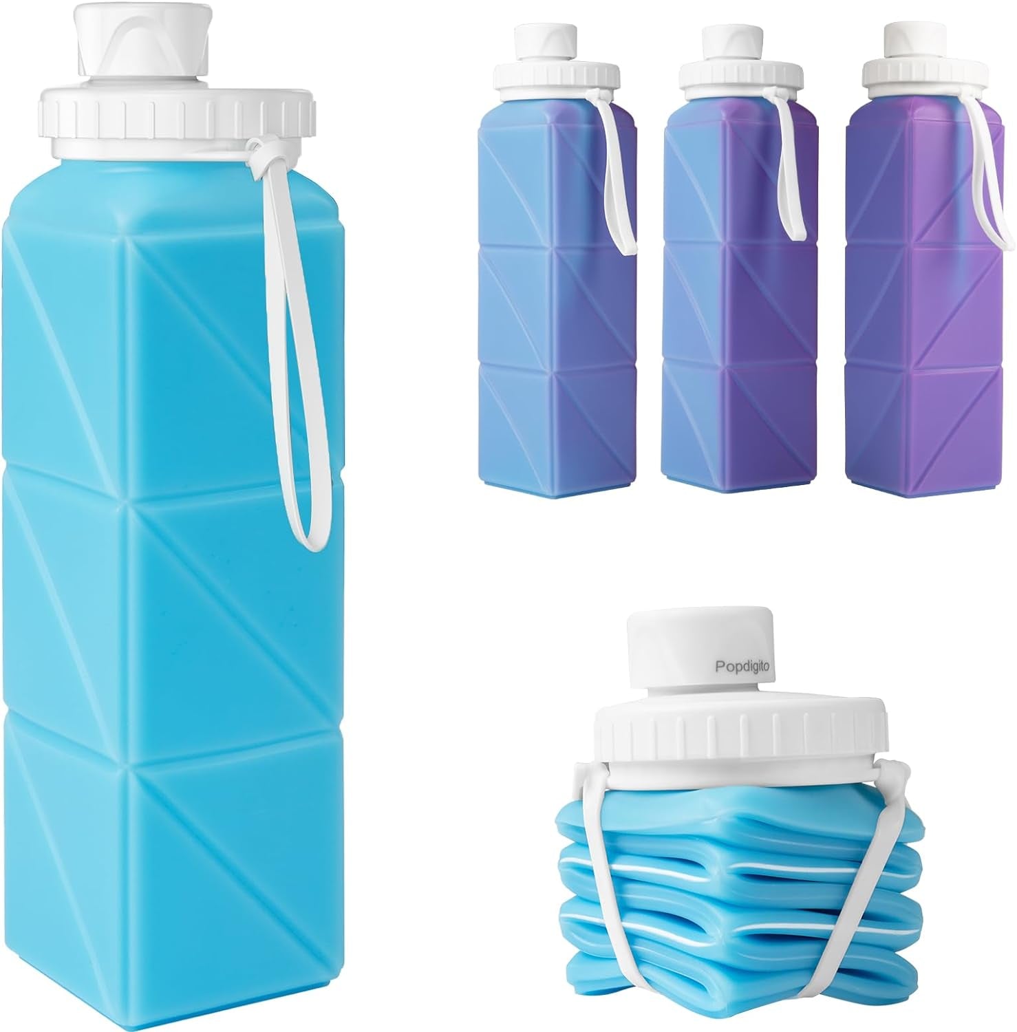 2 Pack Collapsible Water Bottles Leakproof Lid –Food-Grade Bpa-Free Silicone Travel Bottles–Foldable Water Bottle 610Ml for Travel Gym,Hiking,Sports,Camping,Biking School Portable Reusable