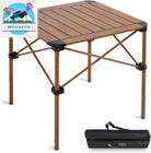 Lightweight Stable Alu. Folding Square Table Roll up Top with Carry Bag for Camping Picnic Backyards BBQ Camp Kitchen (Nature, M)