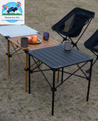 Lightweight Stable Alu. Folding Square Table Roll up Top with Carry Bag for Camping Picnic Backyards BBQ Camp Kitchen (Nature, M)