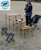 Lightweight Stable Alu. Folding Square Table Roll up Top with Carry Bag for Camping Picnic Backyards BBQ Camp Kitchen (Nature, M)