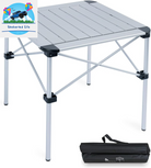 Lightweight Stable Alu. Folding Square Table Roll up Top with Carry Bag for Camping Picnic Backyards BBQ Camp Kitchen (Nature, M)