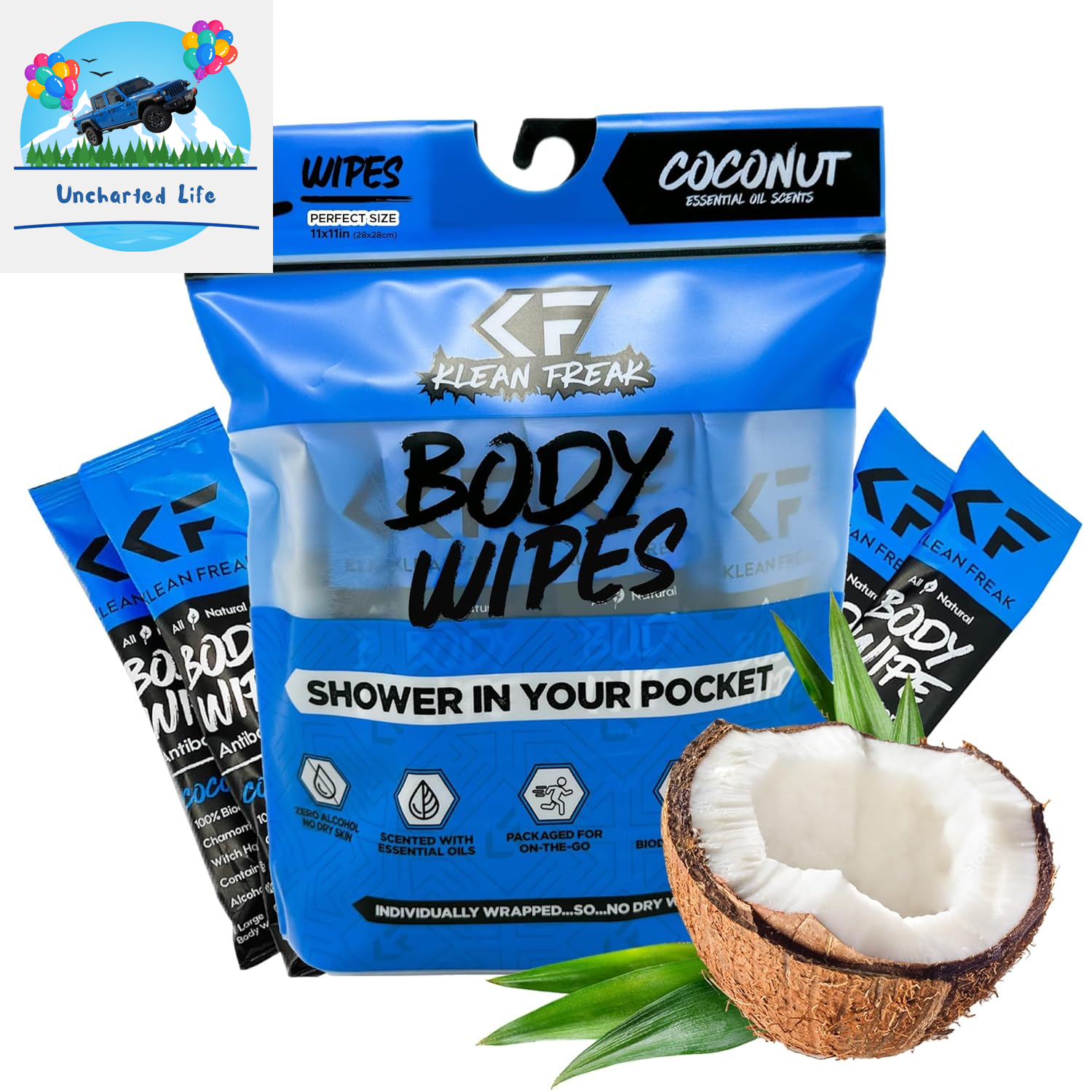 Body Wipes - No Water, Sweat & Odor Removal, Large, 120 Ct Jug, Travel